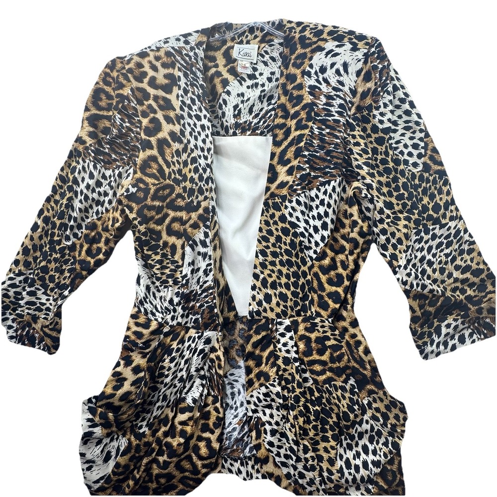 Vintage 70s 80s Union Made In USA Blazer Blouse Women's Small Animal Print